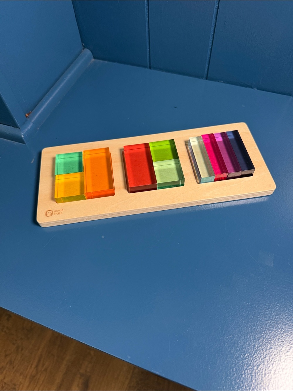 Translucent Color Sorting Blocks Puzzle - Multicolor Wooden Tray
